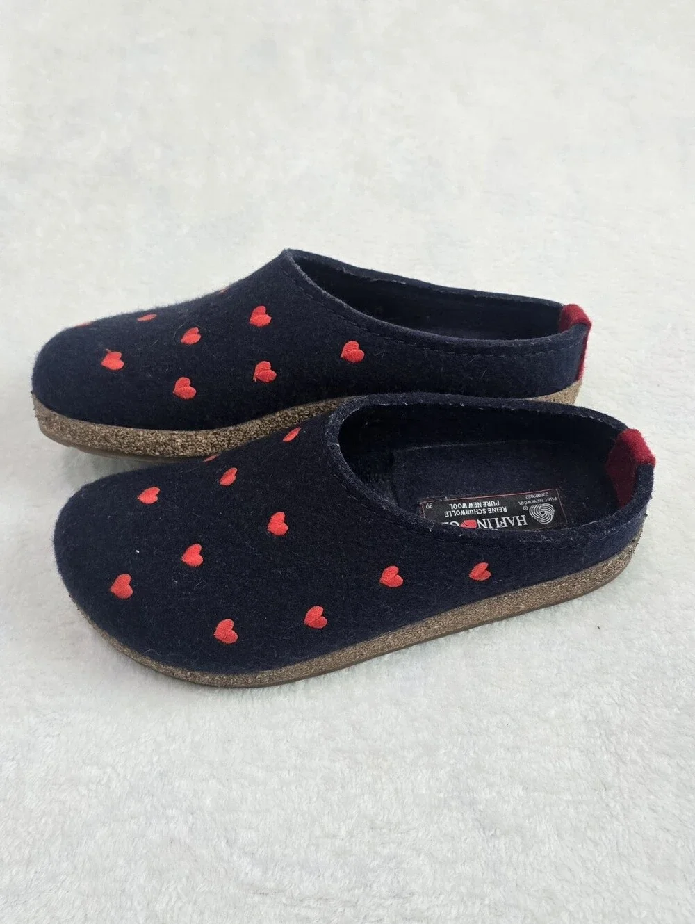 Women's Haflinger Grizzly Couricini Slippers Heart Clogs Wool Shoes Size 8 Flats - Picture 2 of 9